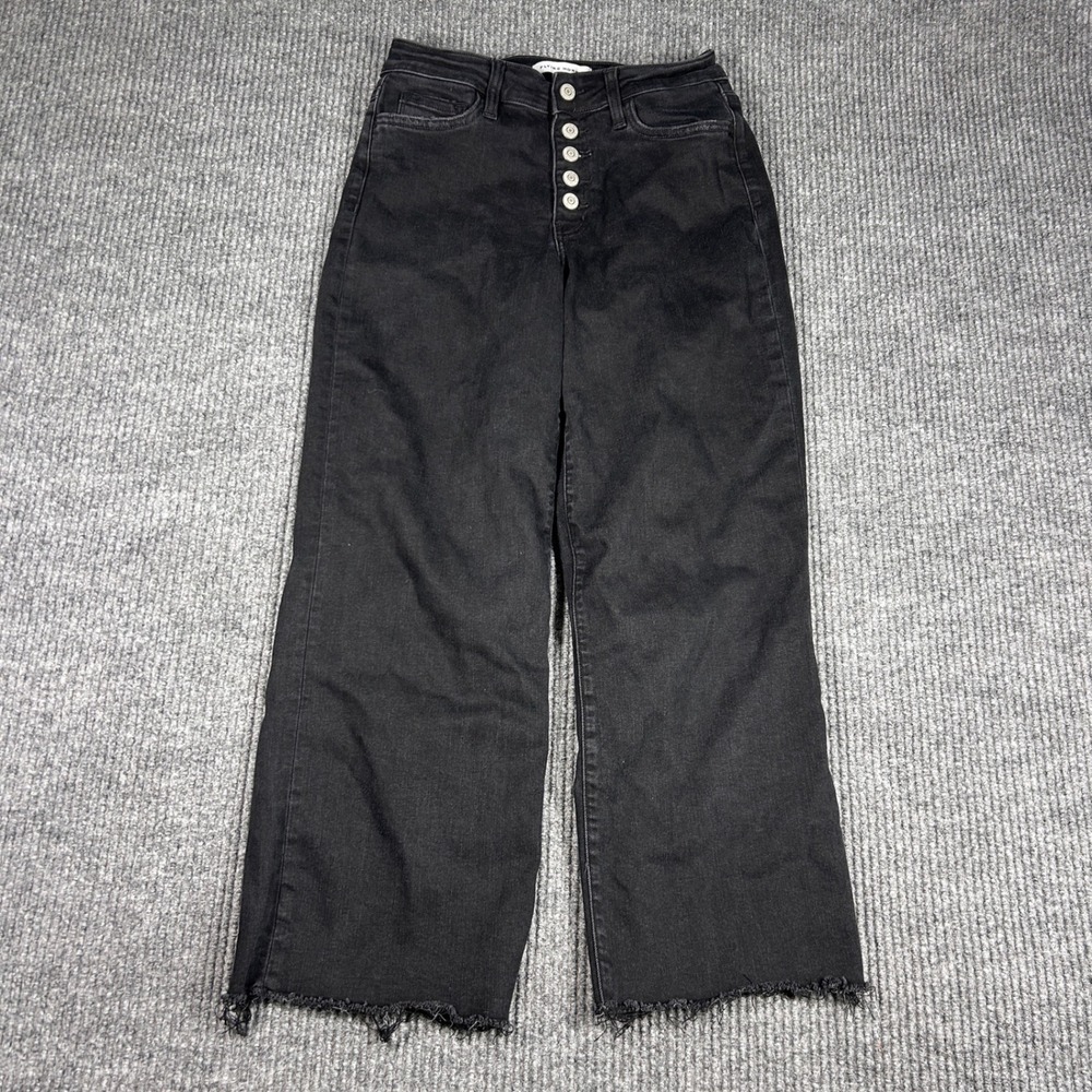 Flying Monkey Jeans  Womens 28 Black High Rise Button Fly Raw Hem Wide Leg